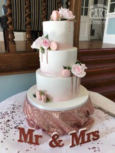 Soft blush pink half drip wedding cake Tamworth West Midlands Staffordshire