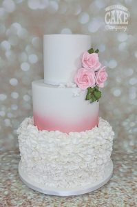 Soft pink and white ruffle wedding cake sugar roses Tamworth West Midlands Staffordshire
