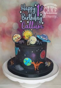 space theme cake with dinosaurs - Tamworth