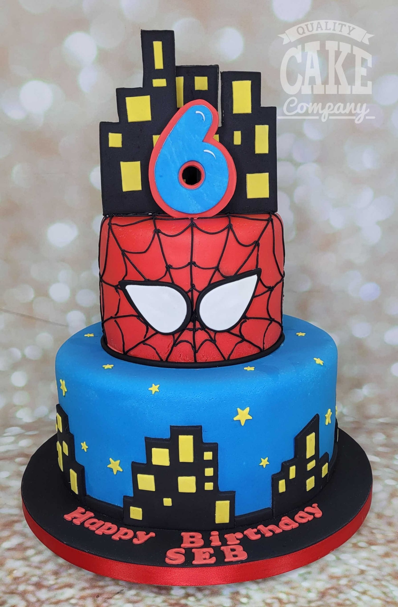 Spiderman Marvel superhero two tier comic book kids cake scaled
