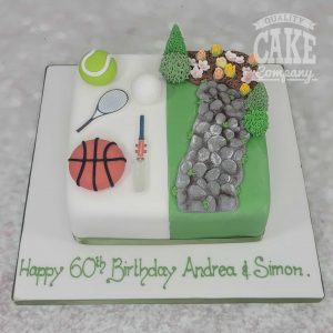 split gardening sport theme joint birthday cake - tamworth