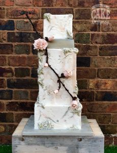 Square extra tall conrete pink and sage wedding cake Tamworth West Midlands Staffordshire