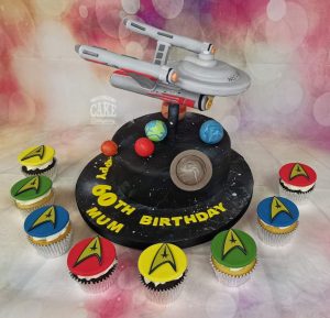 star trek enterprise space theme cake and cupcakes - tamworth