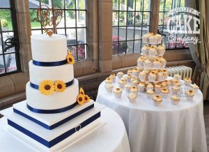 Sunflower wedding cake and cupcakes Tamworth West Midlands Staffordshire