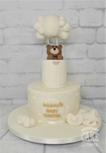 teddy in hot air balloon cloud baby shower cake - Tamworth