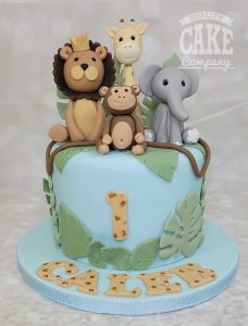 Cute jungle animals first birthday cake - Tamworth