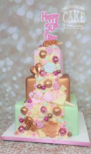 three tier square cascade of treats modern 50th birthday cake - tamworth