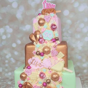 three tier square cascade of treats modern 50th birthday cake - tamworth
