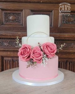 Three tier pink wedding with hoop and silk flowers Tamworth West Midlands Staffordshire