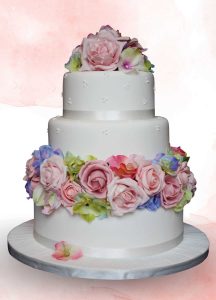 colourful spring flower ring wedding cake three tier Tamworth West Midlands Staffordshire