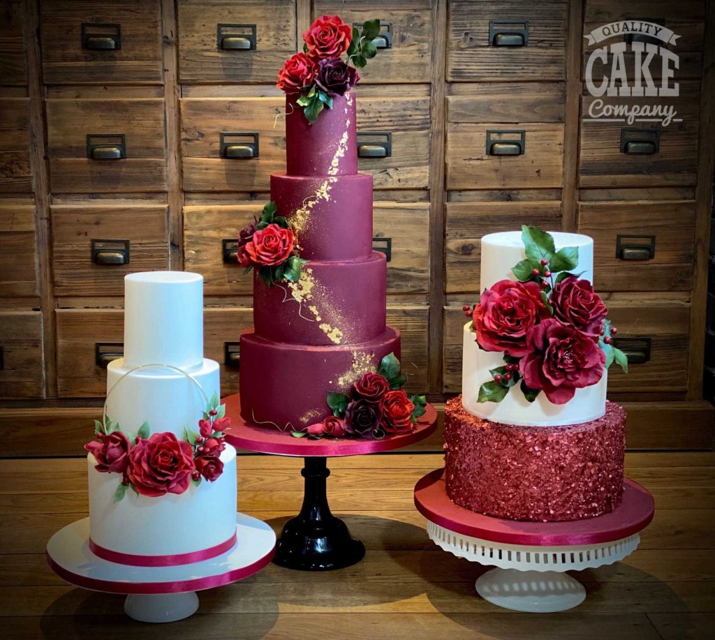 Trio of red wedding cakes Tamworth West Midlands Staffordshire