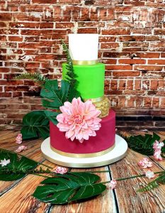 Tropical wedding cake lime green and magenta pink colourful Tamworth West Midlands Staffordshire