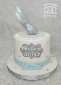 Christening cake with elephant holding kite - Tamworth