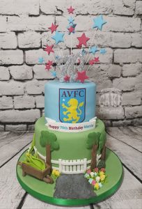 two tier AVFC gardending theme cake - Tamworth