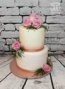 Two tier fresh flowers soft ombre wedding cake Tamworth West Midlands Staffordshire