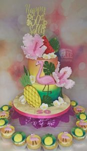 two tier tropical flamingo bright cake - tamworth
