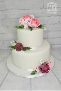 Two tier white with sugar flowers classic wedding Tamworth West Midlands Staffordshire