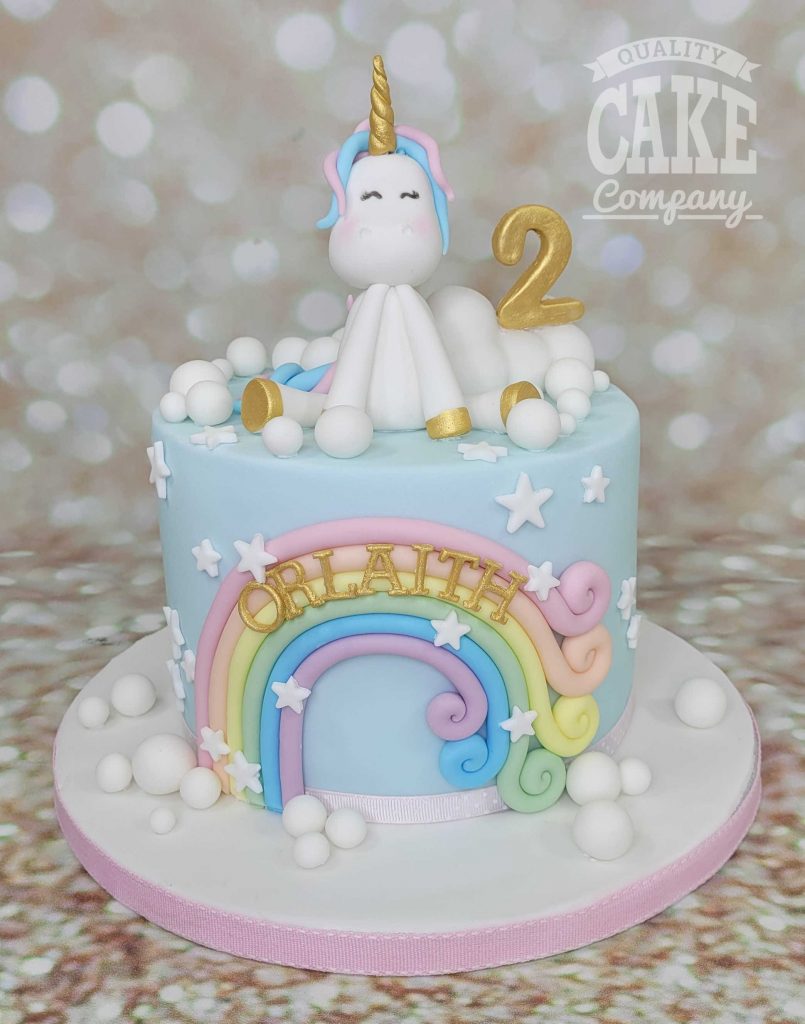 Unicorn pastel rainbow 2nd birthday cake - Tamworth