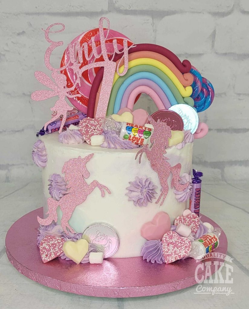 Unicorn pastel rainbow 7th birthday cake - Tamworth