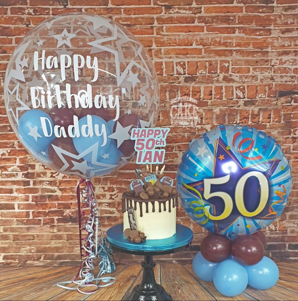 AVFC aston villa drip cake and matching balloons - tamworth