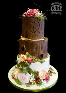 Wedding Tree stump floral rustic bark cake Tamworth West Midlands Staffordshire
