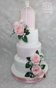 Wedding cake four tier pink birdcage pink and white Tamworth West Midlands Staffordshire