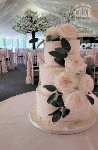 White buttercream with fresh roses School House wedding three tier Tamworth West Midlands Staffordshire