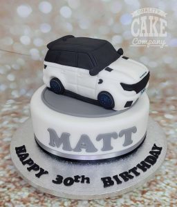 white landrover model car on cake - Tamworth