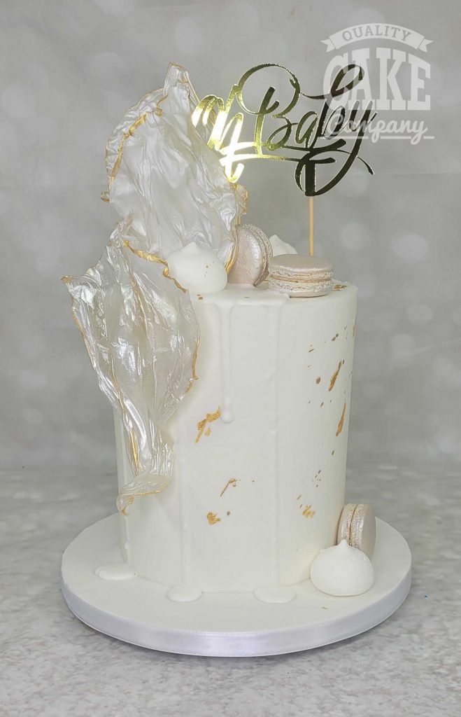 tall white modern baby shower cake - Tamworth