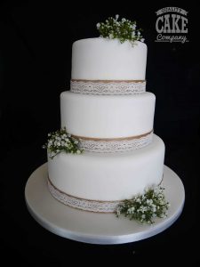 White wedding cake with hessian and gyp rustic Tamworth West Midlands Staffordshire