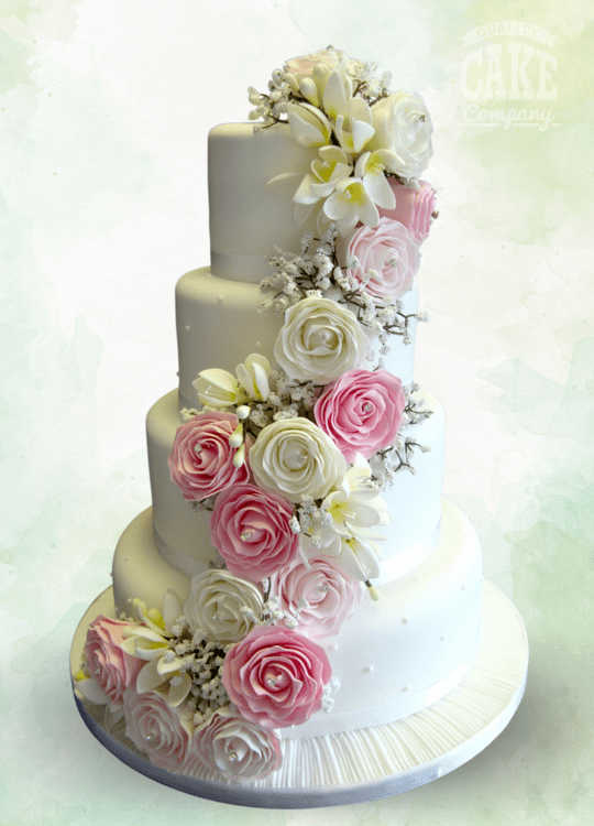 Yellow and pink rose cascade three tier wedding Tamworth West Midlands Staffordshire