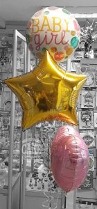 Baby shower baby girl spray of 3 foil balloons