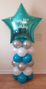 teal 18th birthday personalised balloon column - Tamworth