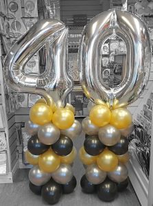 40th birthday silver and gold number balloon columns - Tamworth