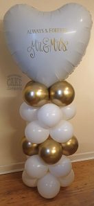 wedding balloon column gold and white heart - Tamworth