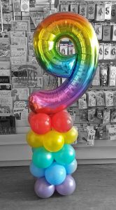 children's 9th birthday balloon stack rainbow - Tamworth