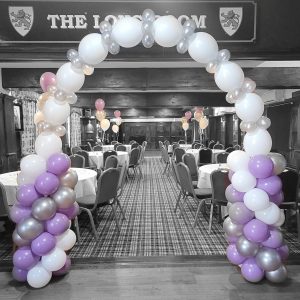 lilac and silver quicklink balloon arch - Tamworth