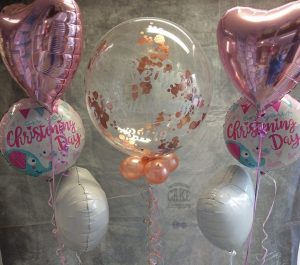 christening bubble balloon and foil bunches - Tamworth
