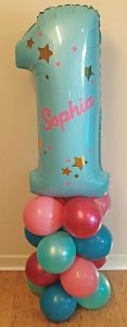 pastel blue bright children's first birthday balloon column - Tamworth