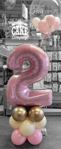 2nd birthday pink balloon stack and matching bubble balloon - Tamworth