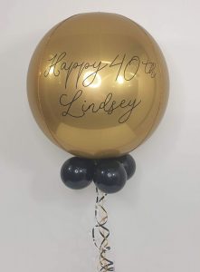 black and matt gold 40th birthday personalised bubble balloon - Tamworth