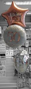 bunch of 3 rose gold 50th birthday balloons - Tamworth