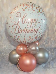 rose gold birthday air-filled table balloon display - Tamworth
