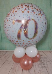 70th birthday rose gold table balloon display - Tamworth