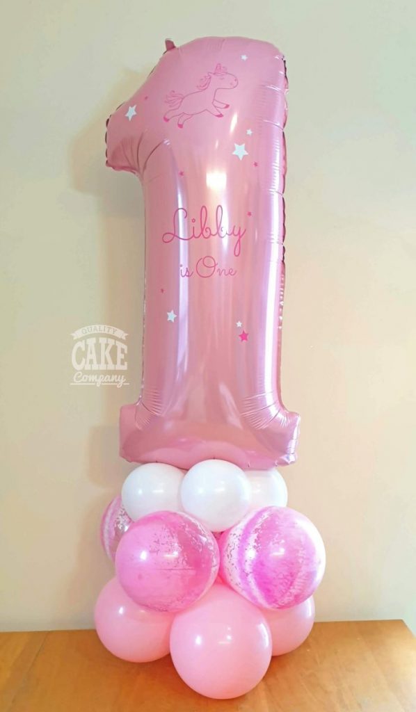 pastel pink first birthday balloon stack column - Tamworth