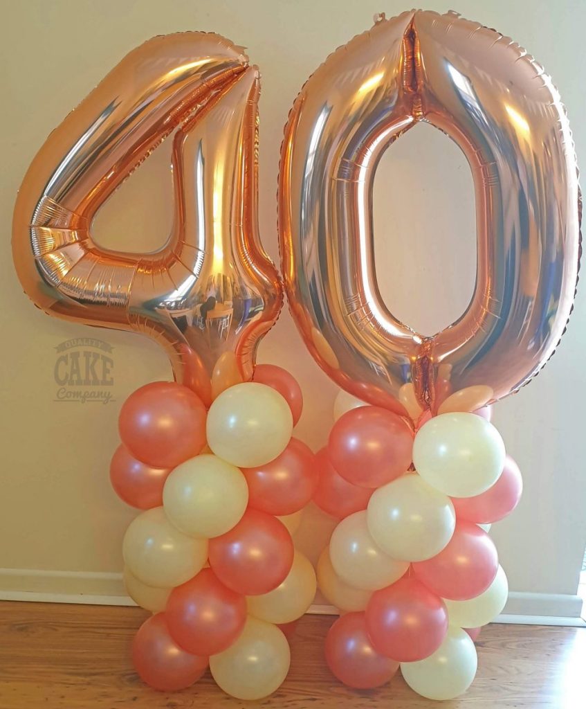 rose gold 40th birthday balloon columns - Tamworth
