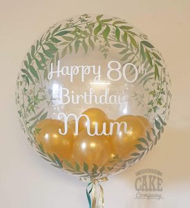gold and leave 80th birthday personalised bubble balloon - Tamworth