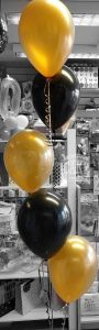 bunch of 5 black and gold latex balloons anniversary - Tamworth