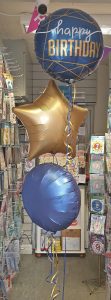 bunch of 3 navy and gold birthday balloons - tamworth