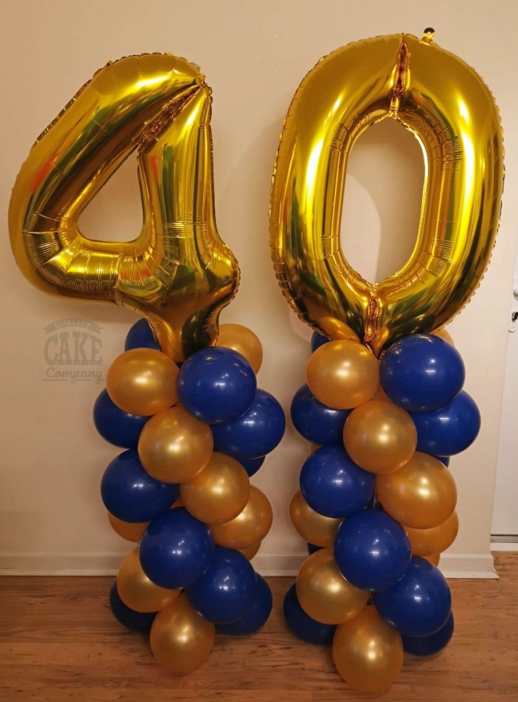 blue and gold 40th birthday balloon columns - Tamworth